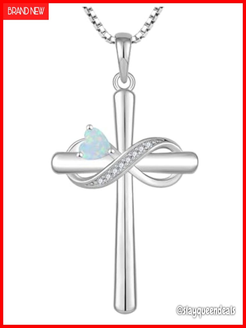 925 Sterling Silver Cross Necklace Heart Created Opal Pendant 18-20"